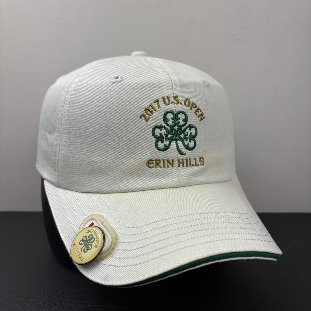 2017 US Open Erin Hills Golf Hat Cap White Green Shamrock Ball Marker Strapback